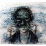 Pesma emigranta, metal, ugljen, pastel, epoksi smola na drvetu, 54 x 49,5 cm, 2017